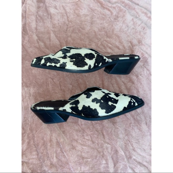 🛑SOLD🛑 ASOS Cow Print Pony Leather Mules size 9 /  low heel cowboy Western - Picture 4 of 8